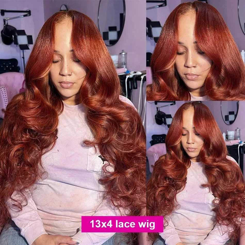 250 % brasilianische 30 32 Zoll rötlich-braune Body Wave Lace Front Perücke Echthaar Wasserwelle HD Lace Frontal Perücken für Frauen_voghion.com