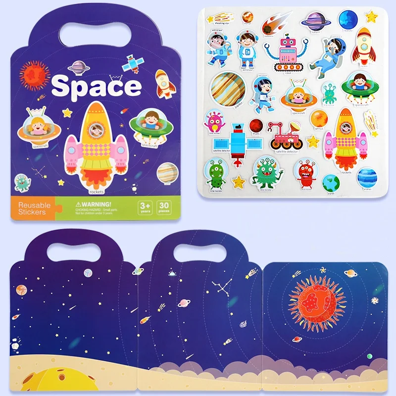Aannanl 6 Stuks Herbruikbare Stickerboek vanaf 3 4 8 jaar, Herbruikbare 3D-Stickers voor Kinderen met Dinosaurussen, Zeedieren, Insecten, Pretpark