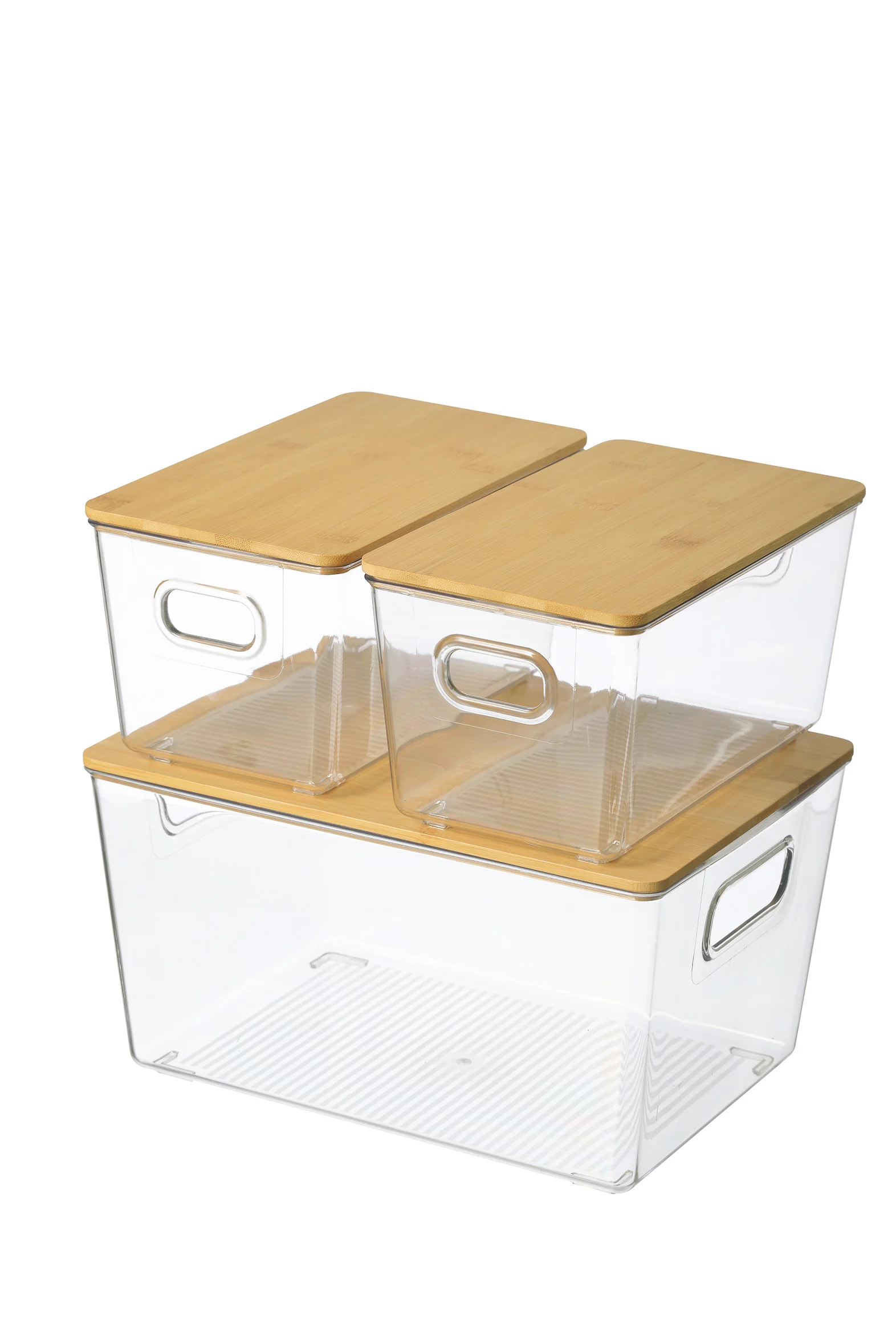Clear Plastic Storage Basket Bin Bamboo Cover Lids Pet Bin With Bamboo