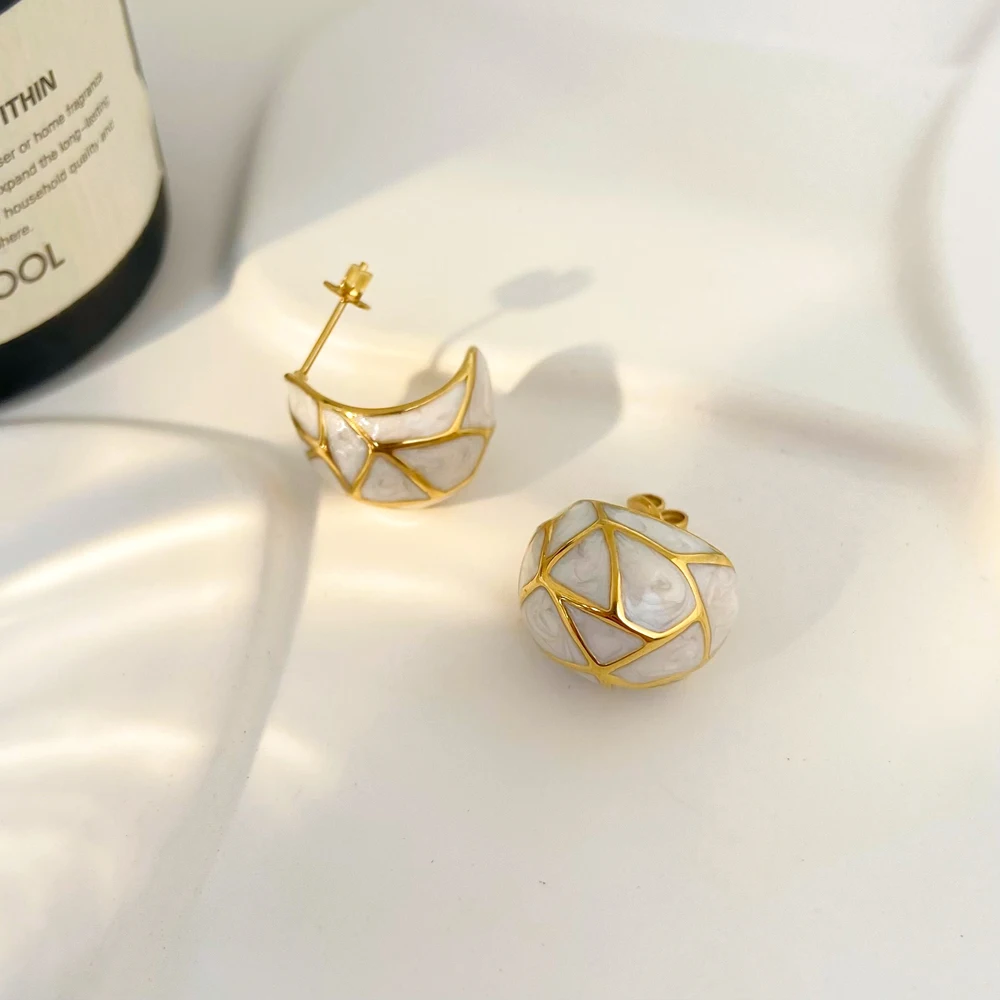 Palace Style Geometric Line Texture Color Weight Drop Glaze Design Joyas De Acero Inoxidable Titanium Steel Earrings