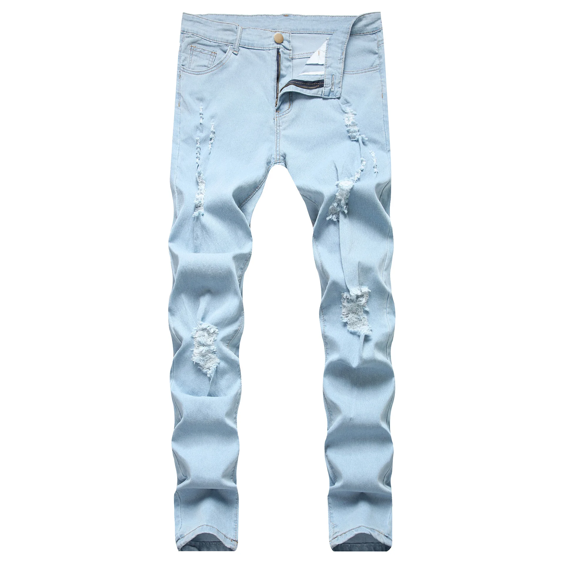 High Quality Skinny Jeans Men Light Blue Damaged Jeans Pantalon Cargo ...