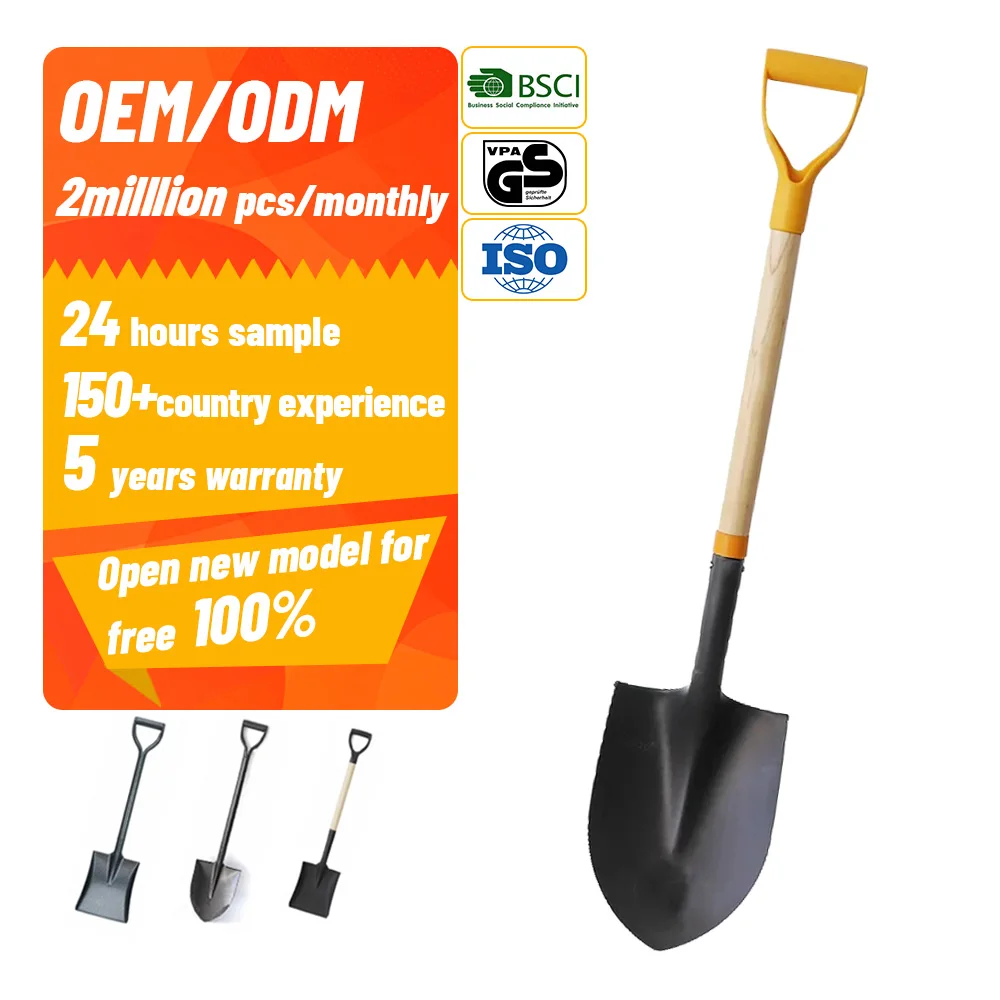 Factory Direct Produce Farming Agricultural Tools 50Mn Steel Spades  Shovels with Wood Handle