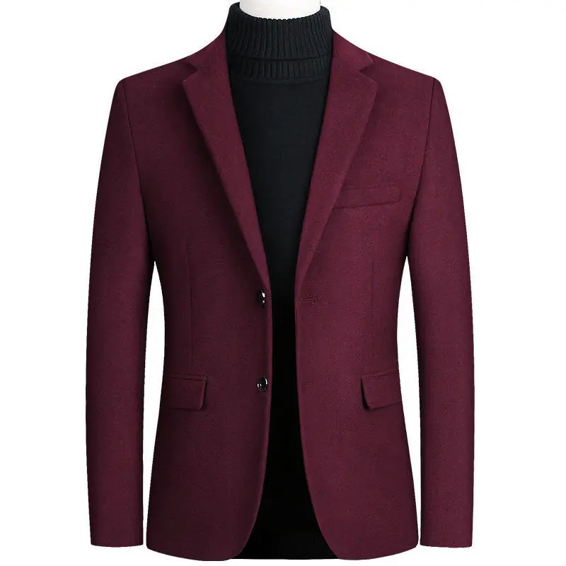 Autumn and Winter woolen Slim Trench coat Thickened Men's Solid color Coat suit_voghion.com
