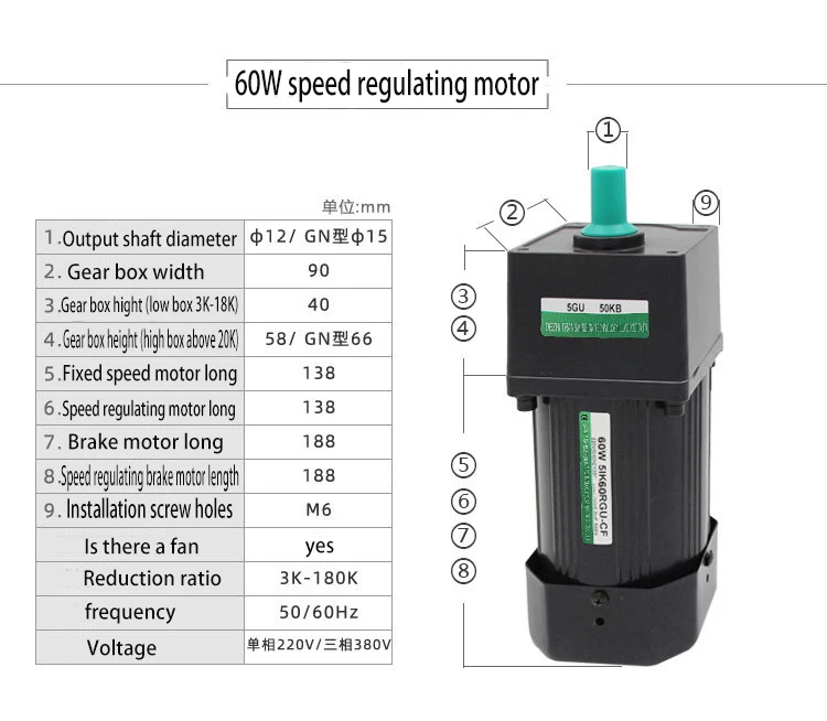 Variable Speed Motor, 60W, 110/220V, 12/15mm - detail 10
