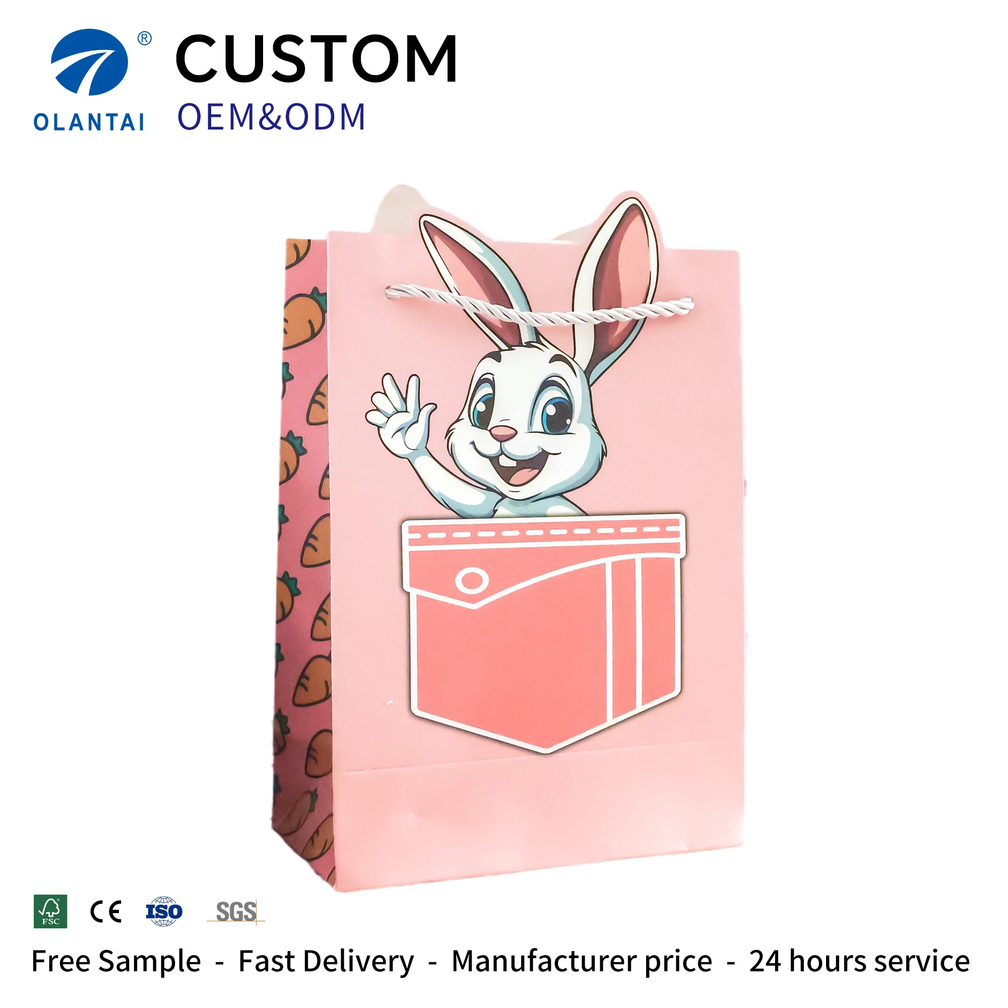 White Brown Recyclable Durable Kraft Paper Gift Bags Glossy Lamination Custom Snack Burger Food Cake Coffee Shop Takeaway Bags