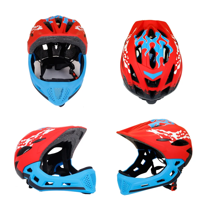 Detachable Full Face Kids Children BMX Bicycle Kick Scooter Bicycle Kids  Bike Helmets with Chin Guard