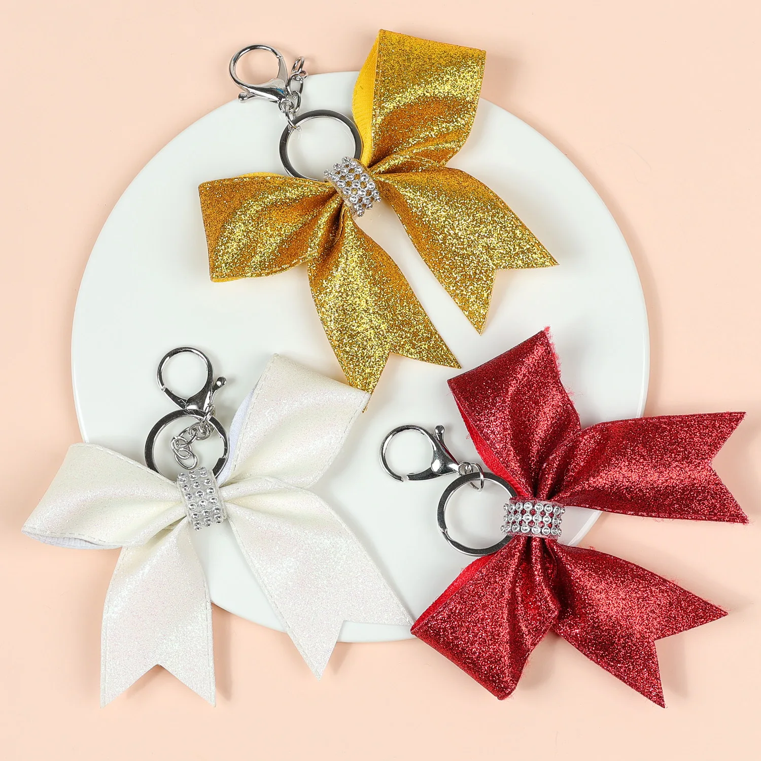 Crystal Glitter Bing Cheer Bow Keychain Rhinestones