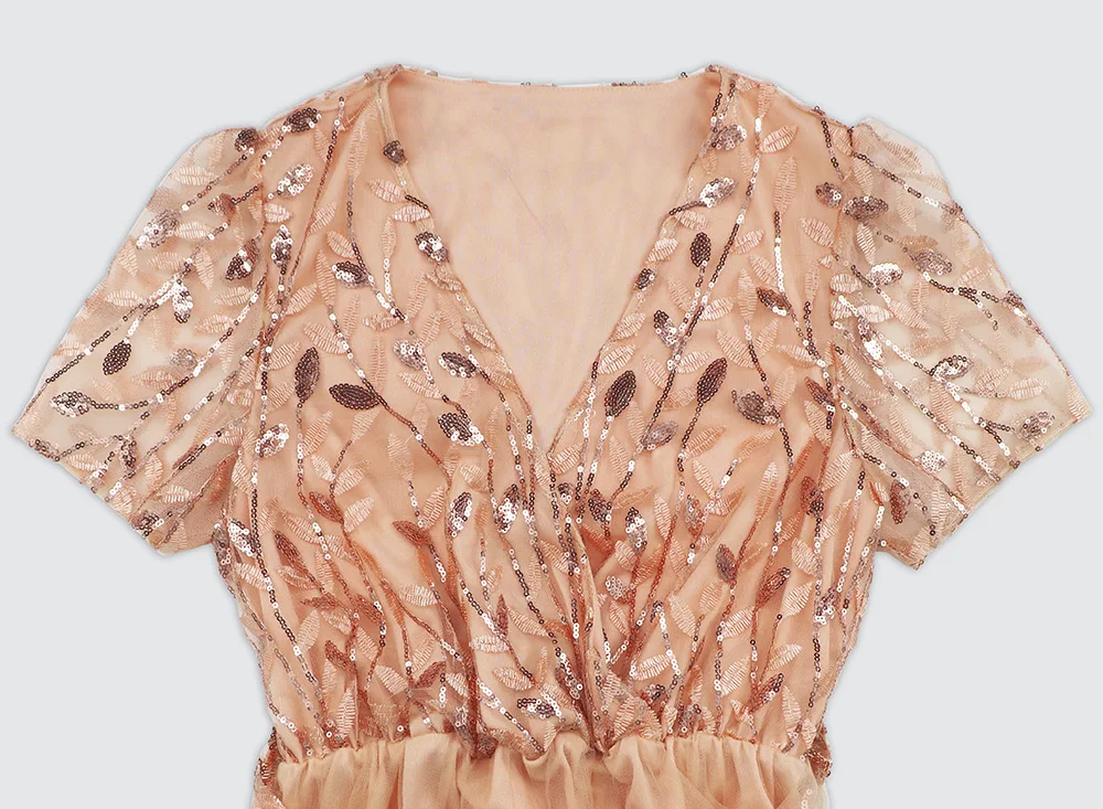 rose gold lace bridesmaid dresses Stunning Rose Gold Sequin Mini Dress with Dramatic Cape Sleeves main image 0