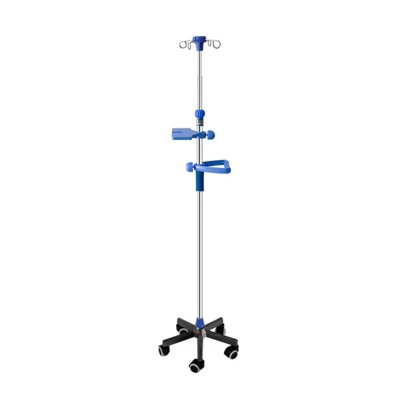 Hospital and Clinic Medical Adjustable Mobile IV Pole Drip Stand 4 hook infusion stand with haft and tray factory