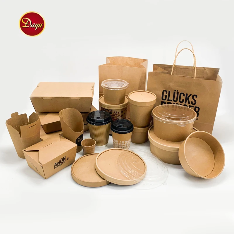 Printing Kraft Paper Snacks Scoop Cup French Fries Chips Chicken Neggets Take Out Packaging Paper Boxes Recyclable