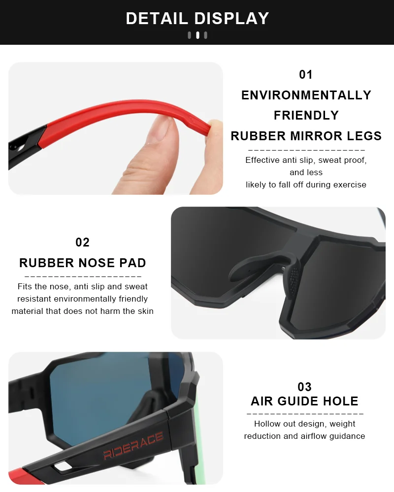 RIDERACE Cycling Glasses UV400 Protection Bicycle Sunglasses Photochromic Polarise Lens Eyewear Outdoor Riding Goggles for Men