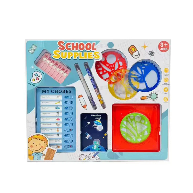 Cute Stationery Set Kids Educational Learning Materials Large Scale Spirograph Drawing Tools Art Toy Sets for Children with Pens
