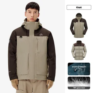 Men's 24 New Winter 90% Goose Parka Waterproof Windproof Hooded Outdoor Jacket Three-in-One Polyester Three-in-One Plus Size