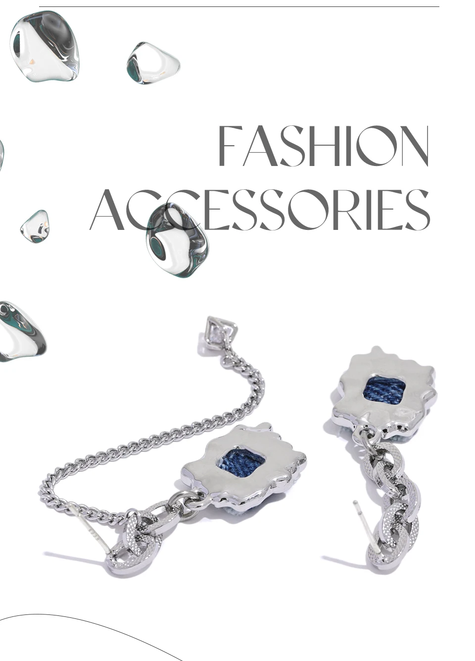 Jinyou Ke011en Copper Denim Asymmetrical Long Chain Drop Earrings For