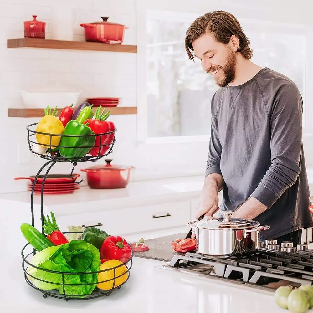 View Larger Image Add to Compare  Share Kitchen Fruit Storage Metal Wire 2 Tier Fruit Basket with Banana Hanger