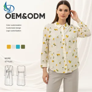2026 Women's Loose Printed Summer Cotton Shirt Embroidered Flower Yellow Quick Drying Breathable Casual Suitable for Daily Life