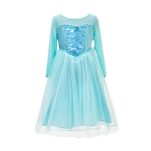 Girls Frozen Elsa Princess Costume Turquoise Tulle Gown Long Sleeve Snowflake Detail Customized Color Polyester for Winter Theme