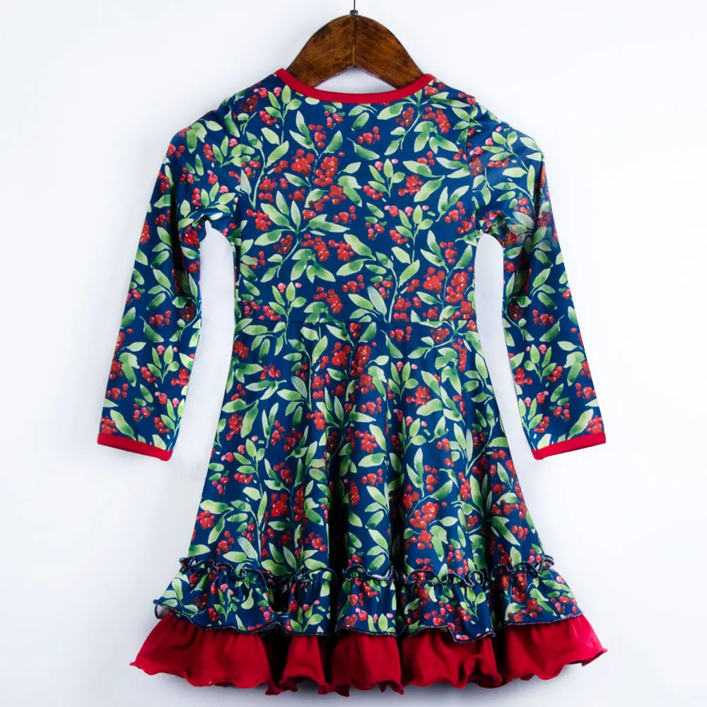 2022 Designs Winter Autumn Fall Infant Party Dresses Baby Frock Holly Twirl Floral Printed Girls New Year Kids Christmas Dress