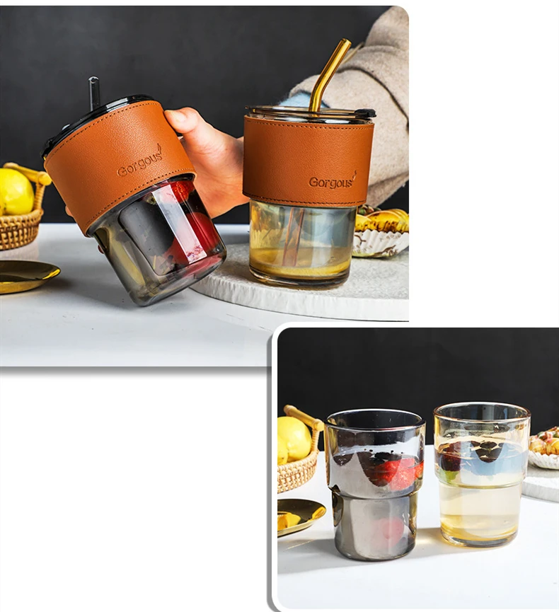 Buy Wholesale China Hot Sales Elegant 450ml Creative Glass Coffee Cups  Portable Leather Sleeve Slub Glass Cup With Lid And Straw & Glass Water  Bottle at USD 0.78