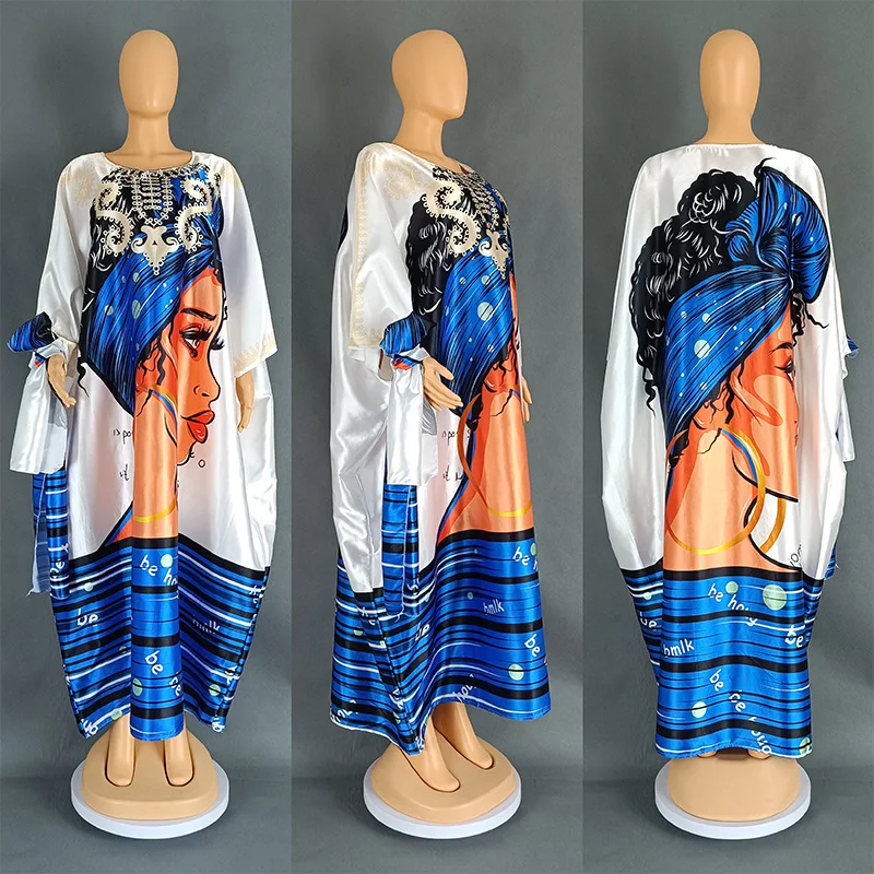 2024 Spring Summer Muslim Fashion Abaya Dashiki Long Maxi Dress Plus Size  Print Dresses for Women African Traditional Clothing