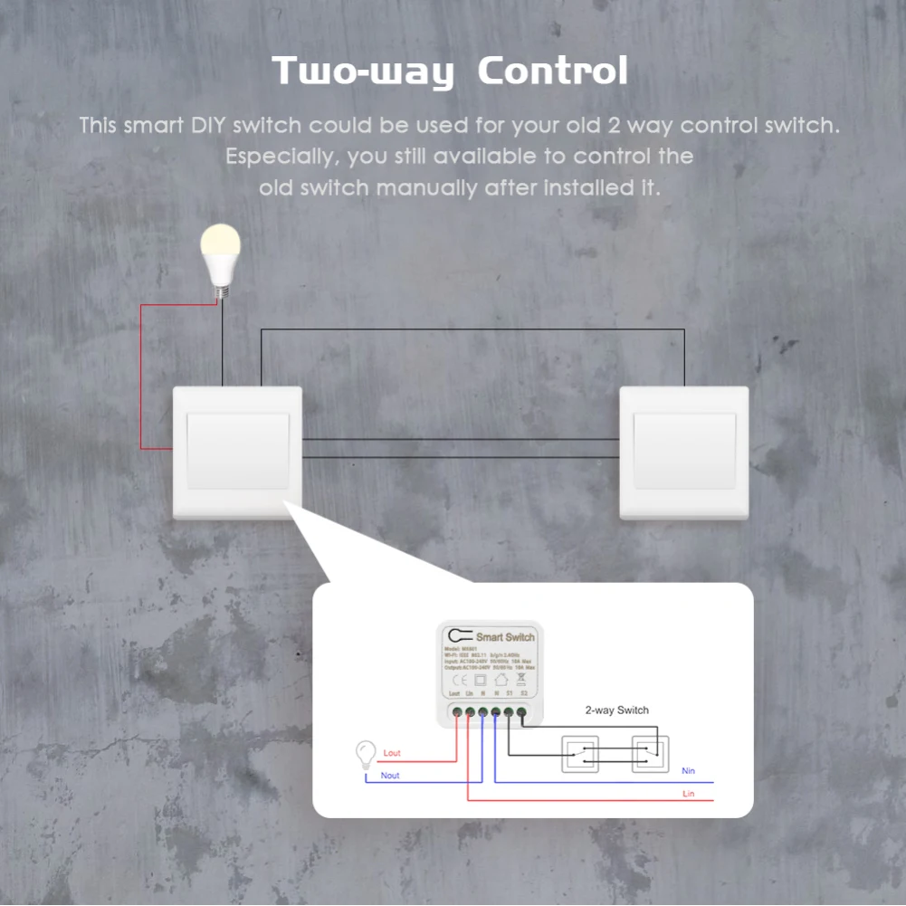 New Tuya WIFI 16A Mini Smart Wifi DIY Switch Supports 2 Way Control Automation Tuya Smart Wifi Switch Module