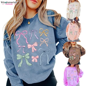 Wholesale Fashion Personalized Sweatshirts comfort Color Christmas Coquette Prints Custom Bow Crewneck Sweatshirt for Women
