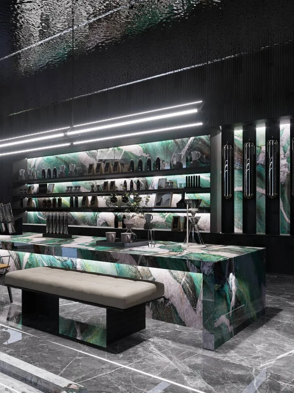 product modern design high quality patagonia green marble slab botanic wave quartzite for villa bar hotel interior stone wall decoration-8