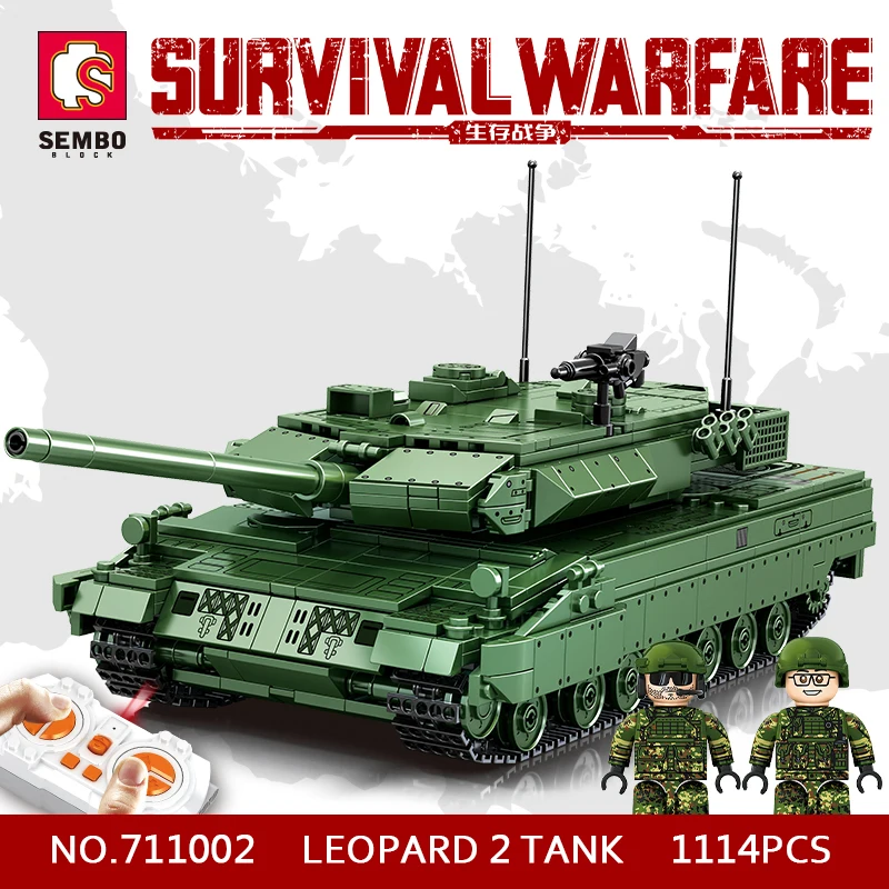 Sembo Block 711002 1114pcs Leopard Tank Model Survival Warfare Soldier  Series Military Building Blocks Plastic Boy Toys