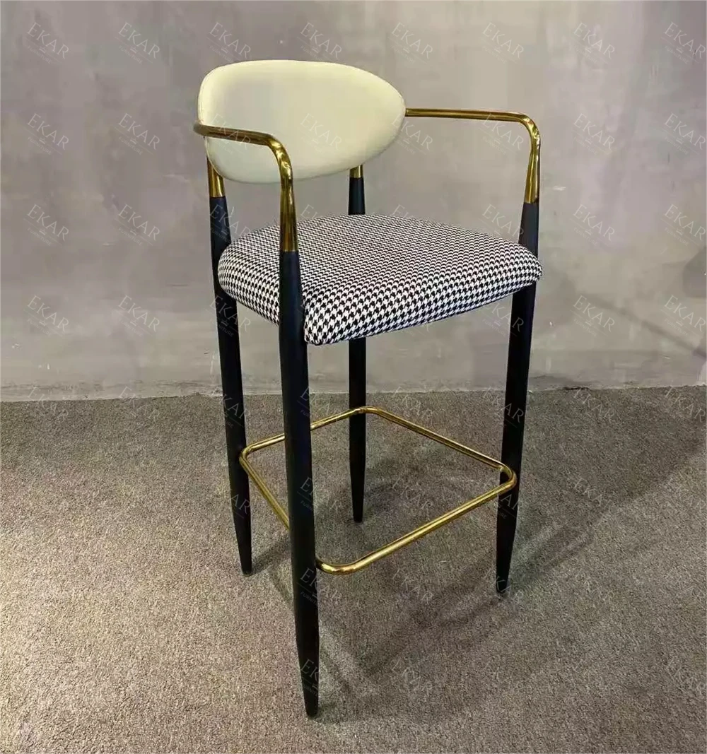 Ekar Furniture Wholesale Luxury Cafe Gold Gilt Metal orange Fabric High Standing Bar Stool Chairs factory