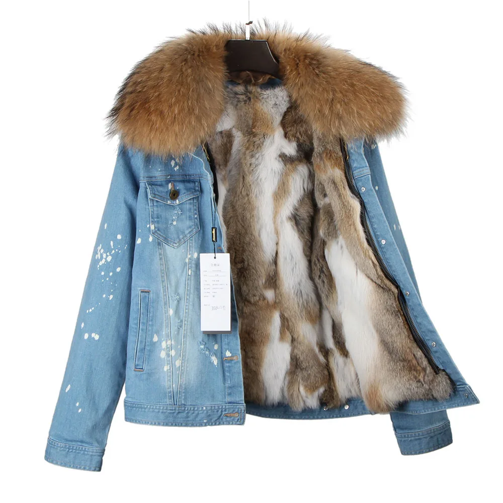 Buy Denim Parka Fox Fur Coat,College 