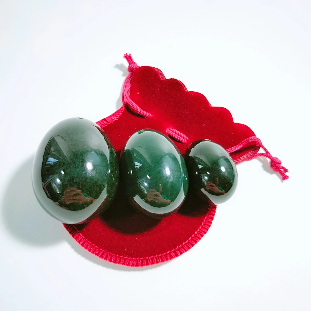 3-Piece Natural Nephrite Jade Yoni Egg Set – Polished Gemstone Kegel Exerciser