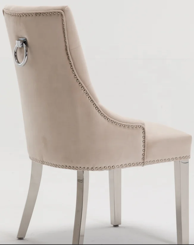 Soft velvet seat and back stainless ring knocker on back dining chair Alibaba