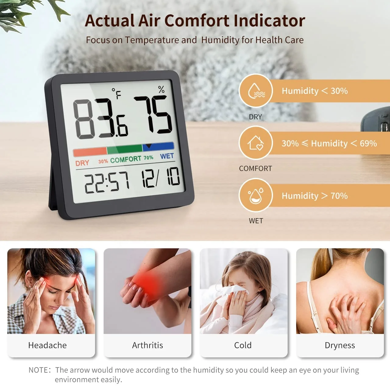 Magnetic LCD Digital Alarm Clock Large Screen Date Temperature Humidity Display Multi-functional Desk Refrigerator Wall Mounted