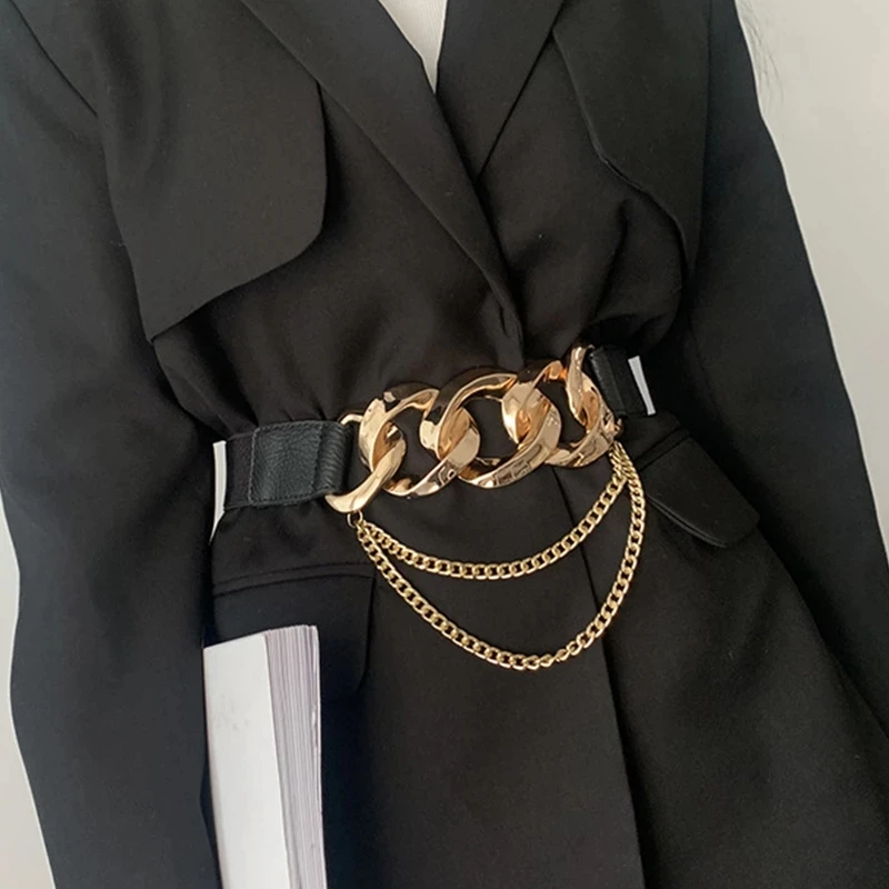 Gold Chain Belt Womens - Fashionable Elastic Corset Belt display picture 1