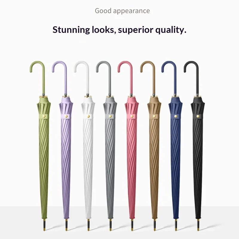 16-Spoked Fresh Style Color Scheme Curved-Handle Straight-Shaft Automatic Men’s Women’s Long-Handle Rain Umbrella Advertising preview 2