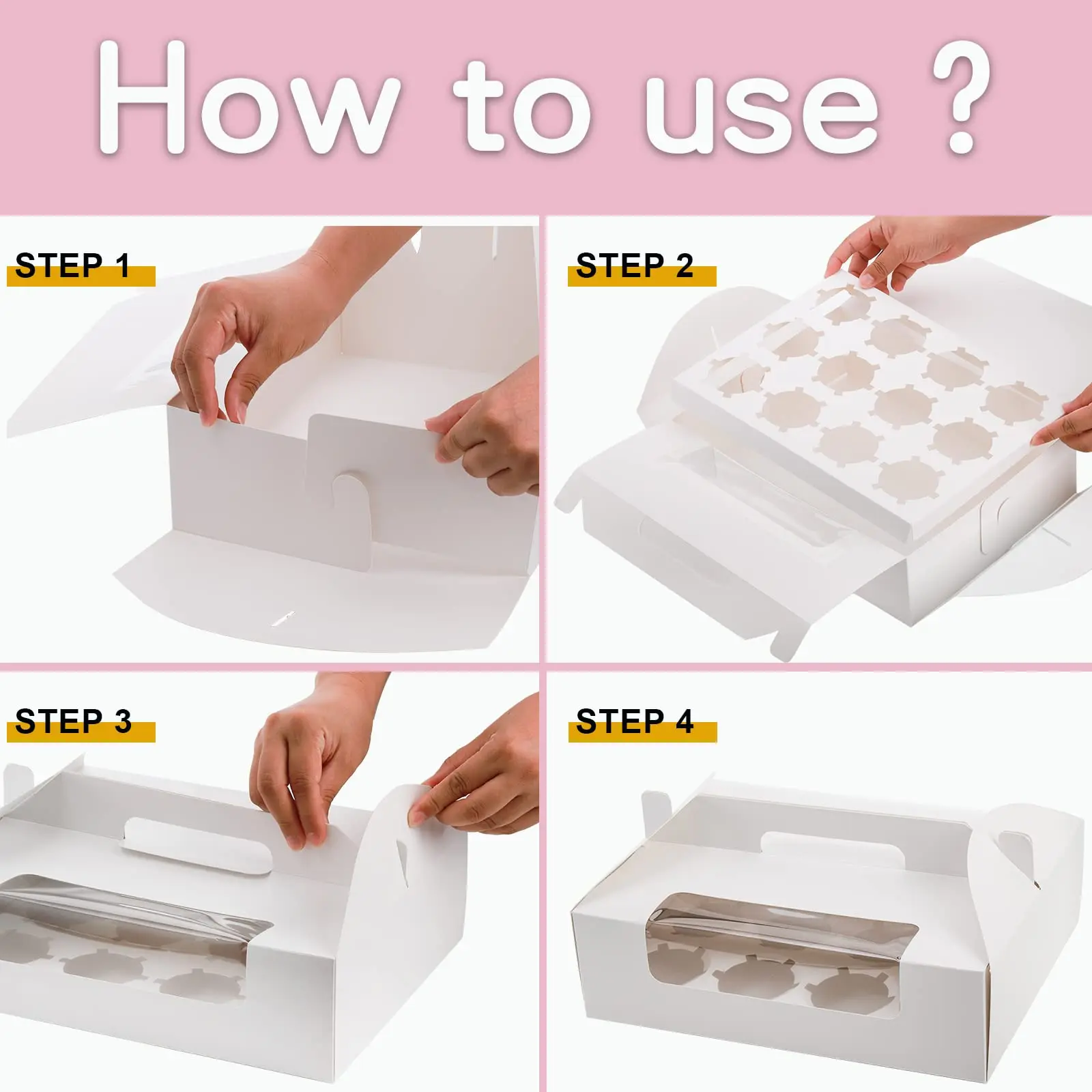 Ecofriendly Handle Recyclable Cake Cupcake Packaging Paper Box For