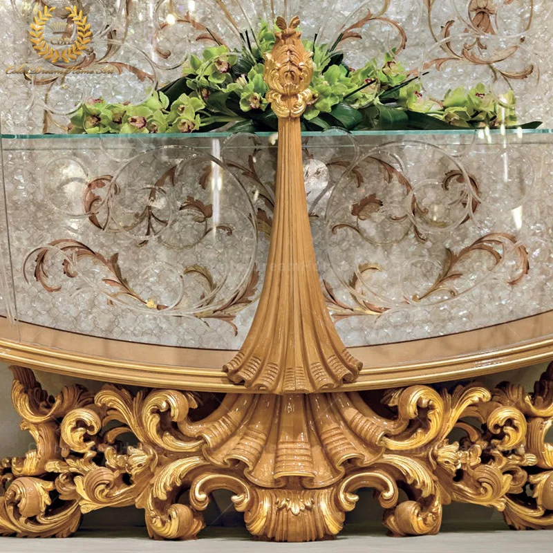Italian Handmade Custom Furniture Rococo Style Living Room Cabinets Royal Gold Glass Display Cabinet