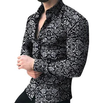 Hot selling fashion spring men clothes long sleeve printed floral top holiday travelling blouse men's casual shirt L271
