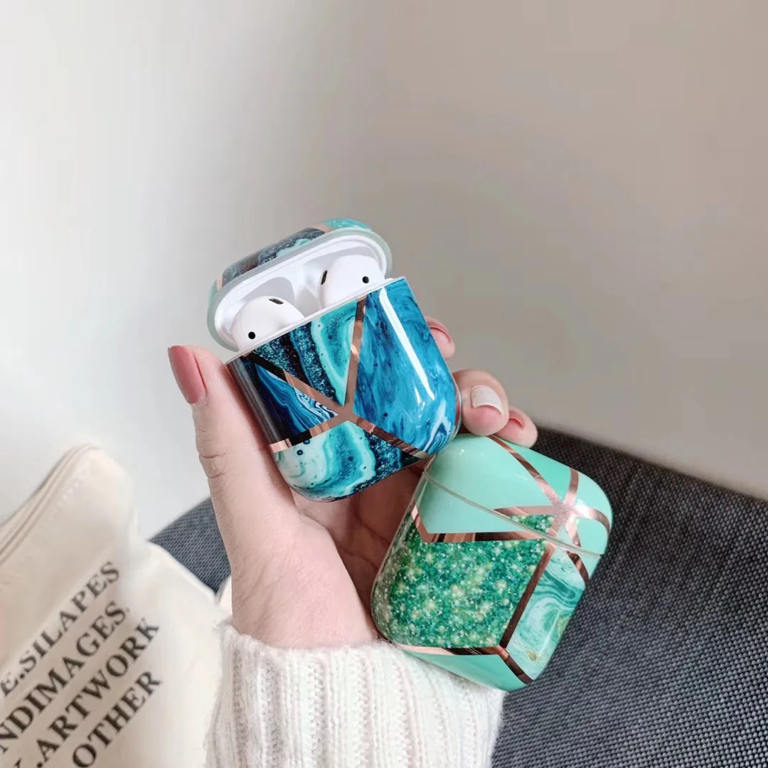Глянцевый IMD аксессуары для наушников с геометрическим мрамором чехол Airpods 1 2 мягкий