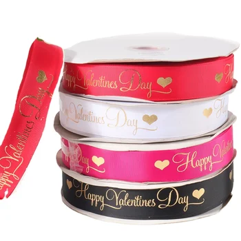 Custom cheap red pink black color polyester wedding grosgrain ribbon with printing golden letters for Creative Gifts