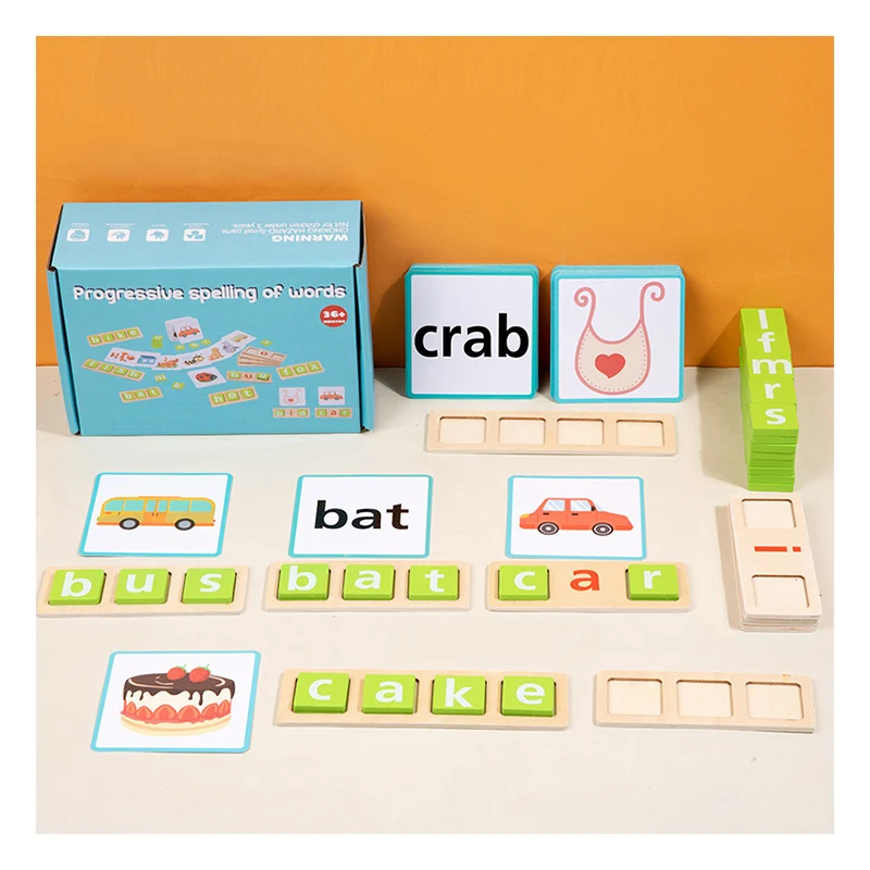 2024 Aufklärung Unisex-Kinder-Holz-Puzzleblöcke 26 Buchstaben Rechtschreibung Kindergartenspielzeug für die Eltern-Kind-Interaktion