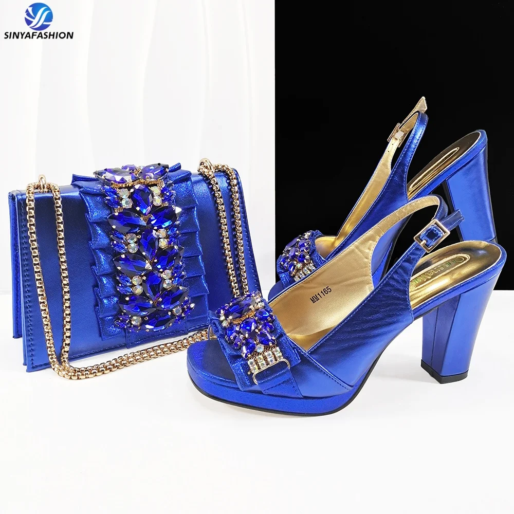 Sinya Wholesale Gold Wedding Shoes and Bag Set for Women