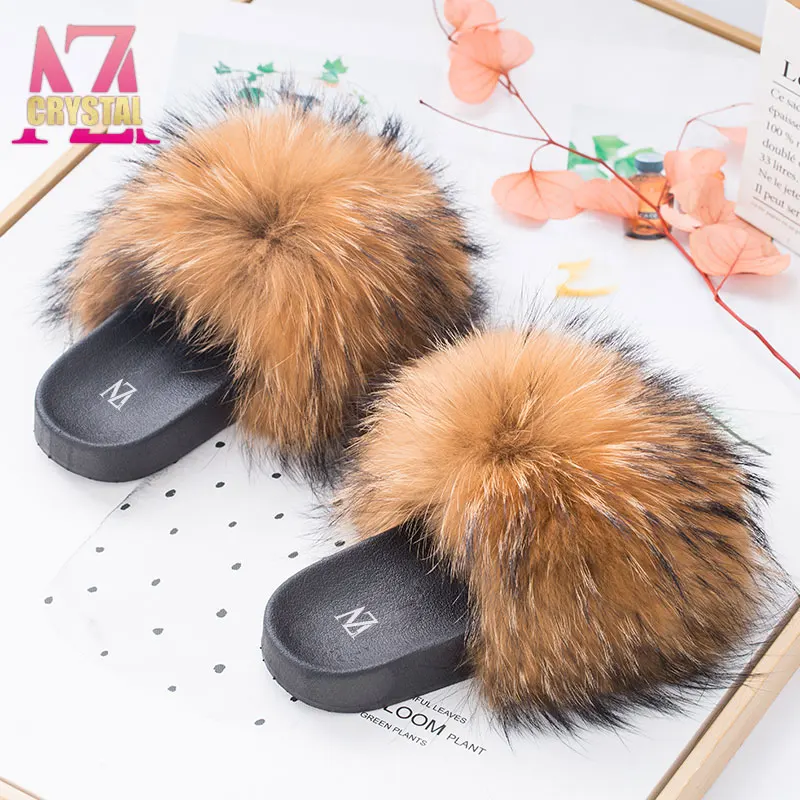 Raccoon fur slides discount cheap