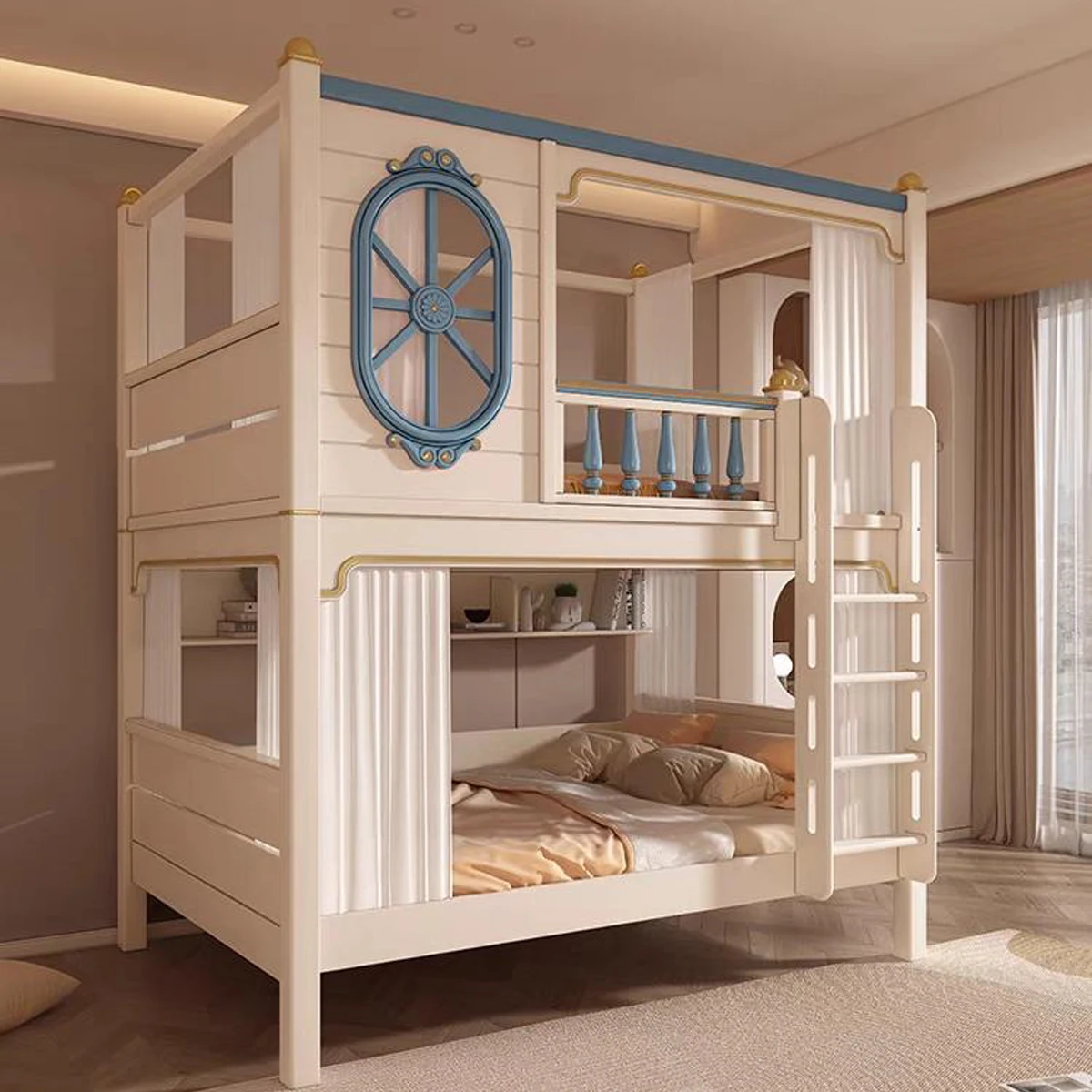 Luxury Castle King and Queen Loft Bed with Stairs - Modern Wooden Bunk ...