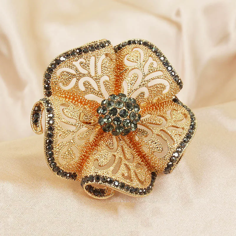 Anello Floreale Vintage Regolabile, Argento Con Zirconi, Design Fiore Aperto, Gioiello Per Donna, Ipoallergenico, Regalo - 2