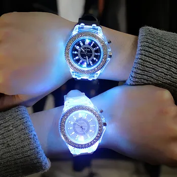 Maxhen Multi-color Jelly Silicone Geneva diamond Flash Luminous Light Led Digital watches