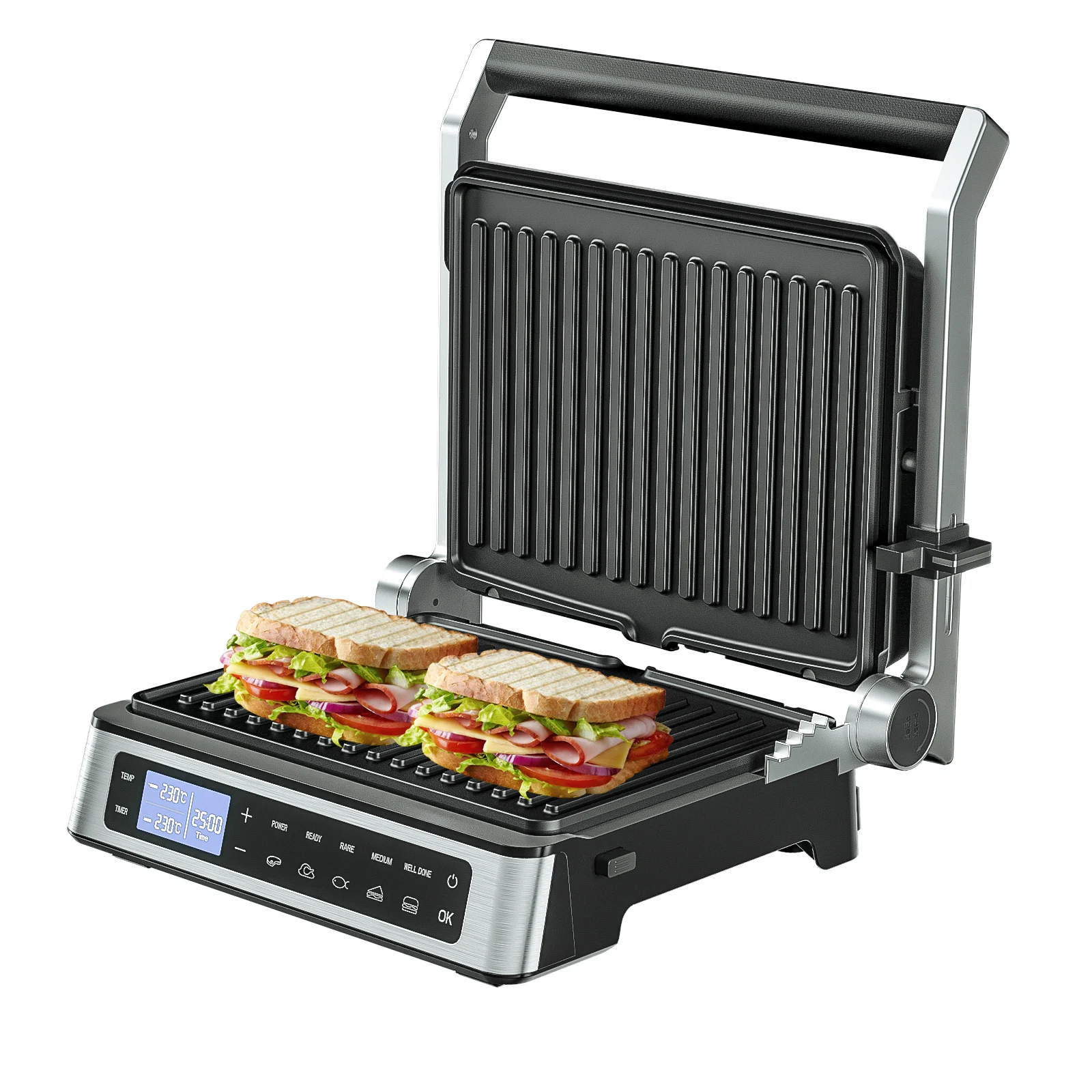 Best Price Maker Cast Iron Machine Digital Commercial Panini Grill  Stainless Steel Electric Grill Toaster