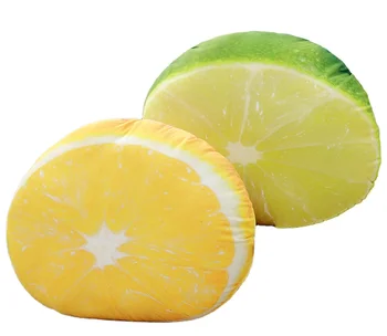 Factory Direct Cheap Customized stuffed soft cute 3d printing lemon slice plush toy fruit pillow
