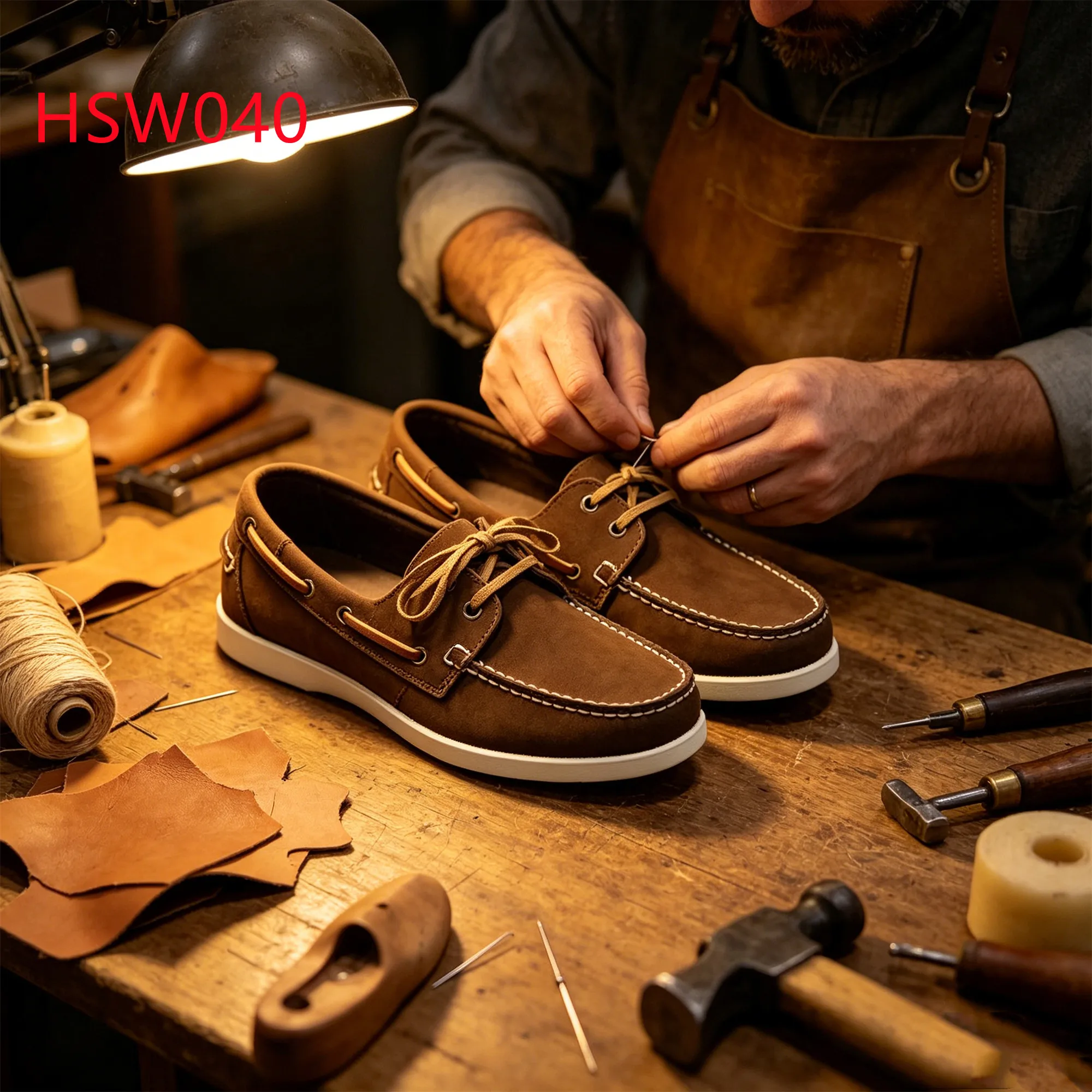 XYM,City Strolling Quality Crazy Horse Leather Brown Loafer Shoes Social Club Lace up Style Hand-sewn Hua Singh Boat ShoesHSW040