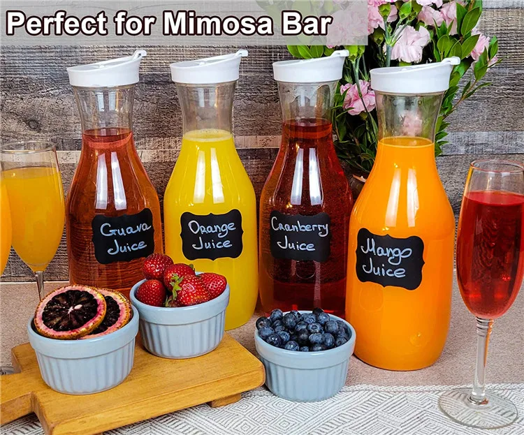 Plastic Juice Carafe with Lids (Set of) 3oz Carafes for Mimosa Bar, Drink 2